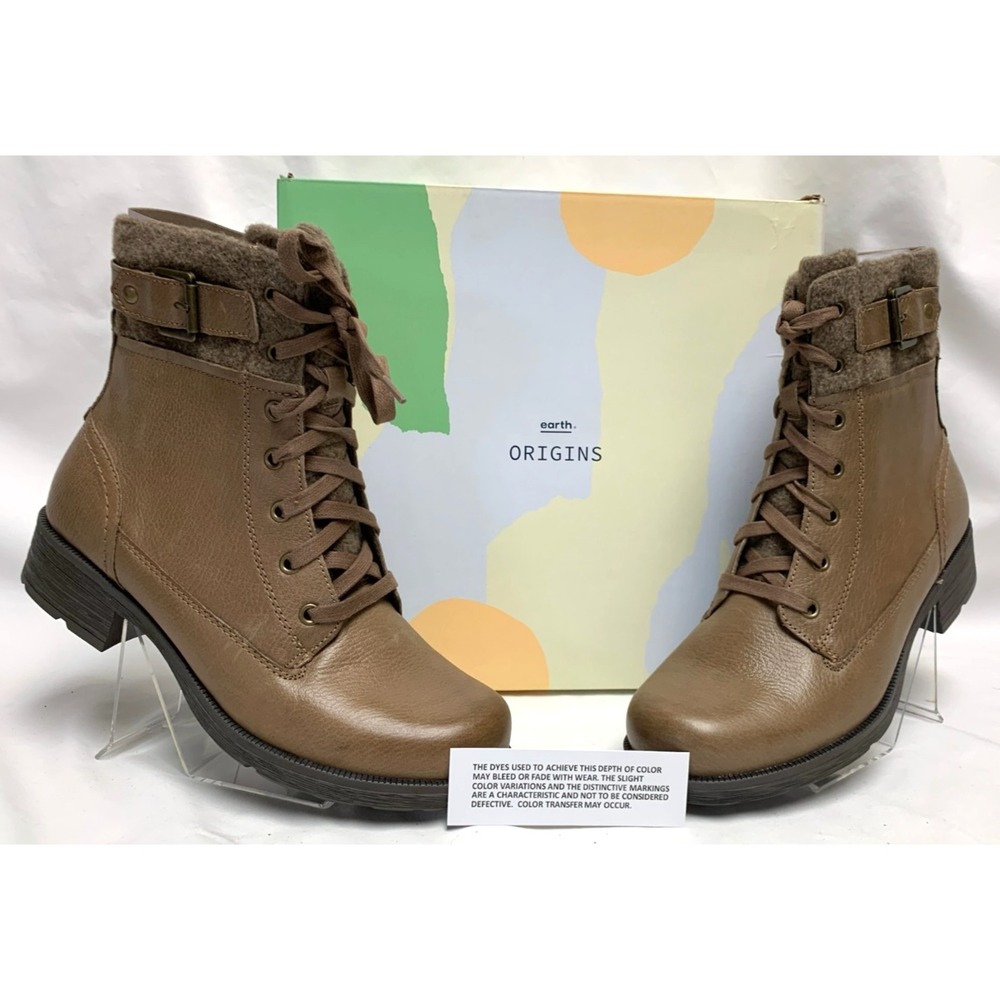 NIB Women Earth Origins Randi Renee Ankle Boots Brown Tan Leather Size 10 Wide